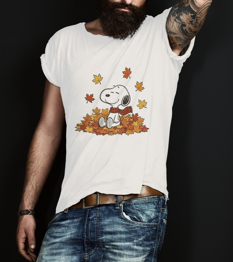 Snoopy Peanuts Autumn Leaves Fall Sitting Relaxing Scarf T-Shirt