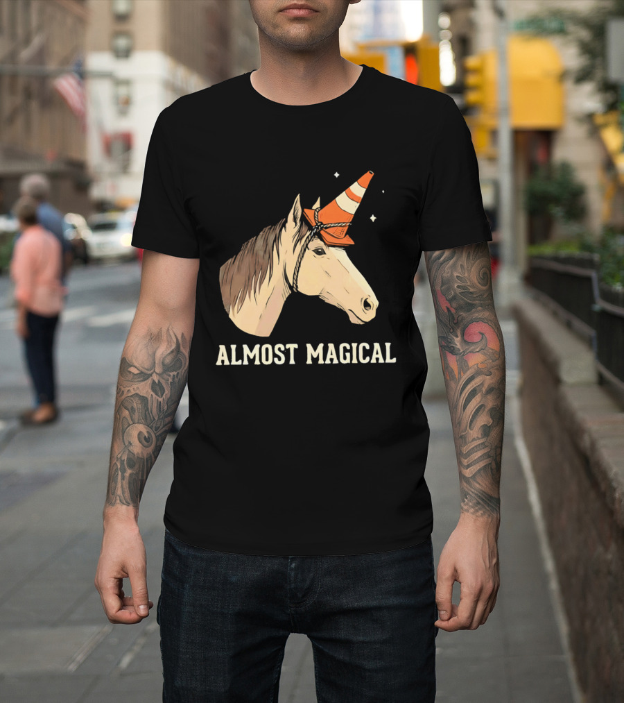 Almost Magical Horse With Traffic Cone Hat T-Shirt
