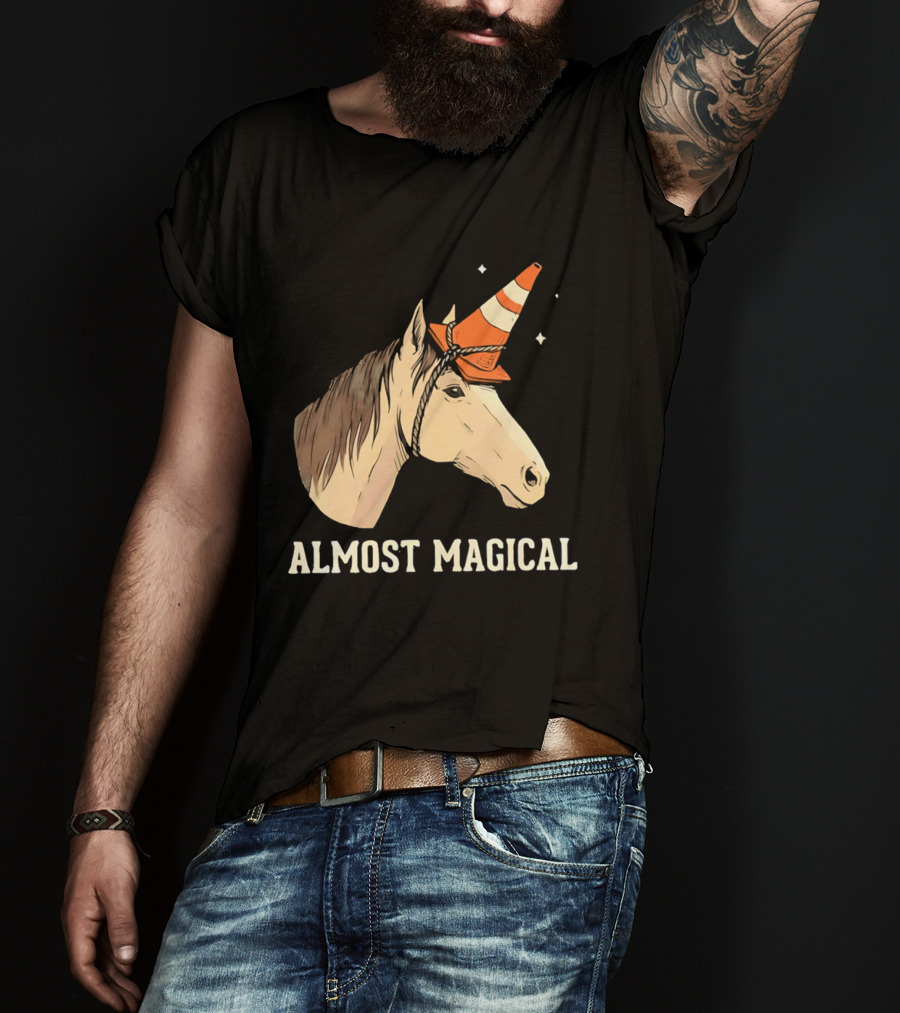 Almost Magical Horse With Traffic Cone Hat T-Shirt