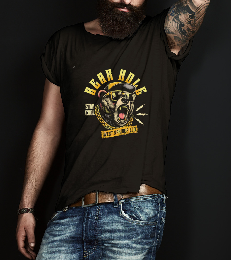 Bear Hole West Springfield Roaring Grizzly Stay Cool Sunglasses Cap Gold Chain T-Shirt
