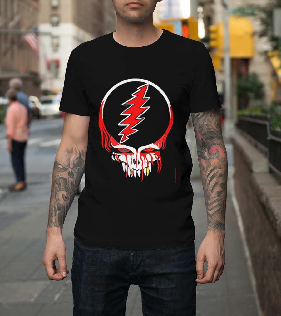 Grateful Dead Steal Your Face Skull Lightning Punk Rock Red White T-Shirt
