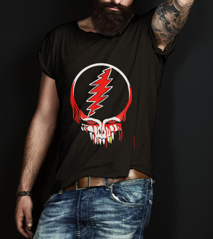Grateful Dead Steal Your Face Skull Lightning Punk Rock Red White T-Shirt