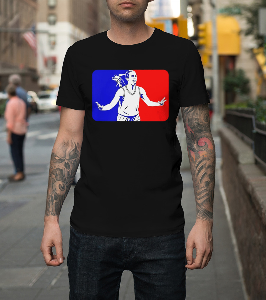 Caitlin Clark Basketball Player Silhouette In Iconic Red And Blue T-Shirt