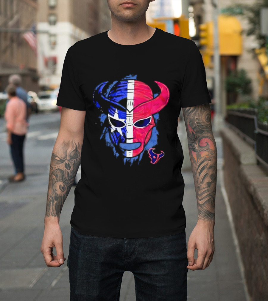 Houston Texans Distressed Lucha Libre Mask Texas Flag T-Shirt