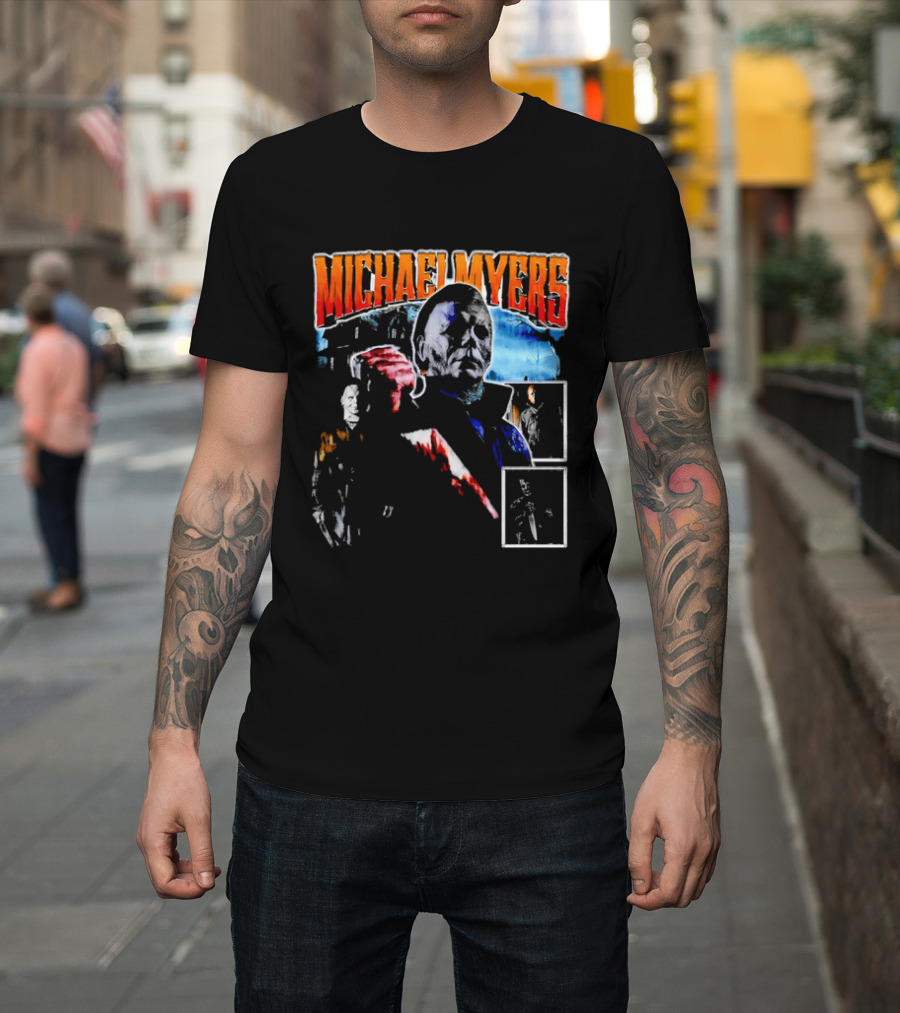 Michael Myers Bootleg Collage Mask Bloody Knife House T-Shirt