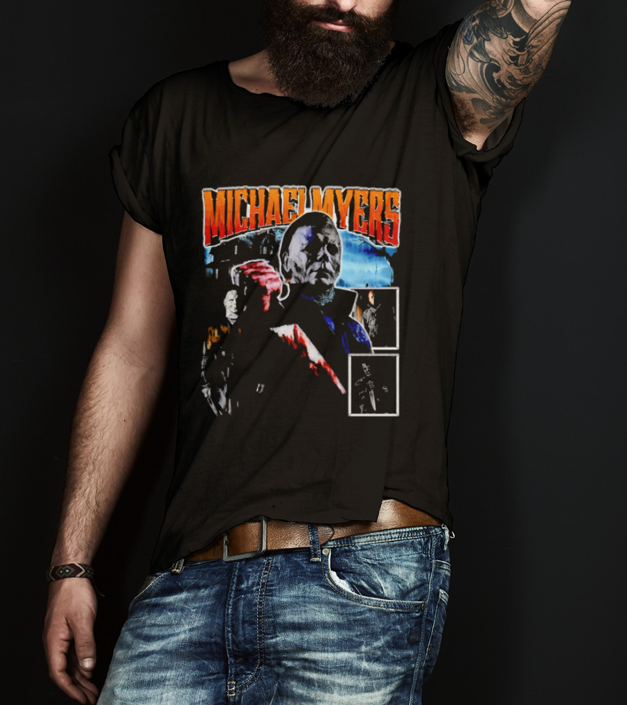 Michael Myers Bootleg Collage Mask Bloody Knife House T-Shirt