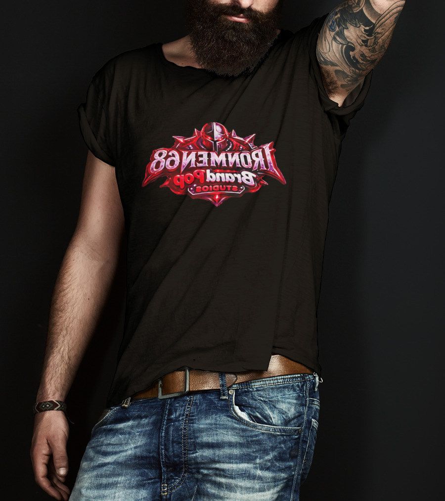 Ironmen 68 Brand Pop Studios Armored Knight Helmet Red Glowing Eyes T-Shirt