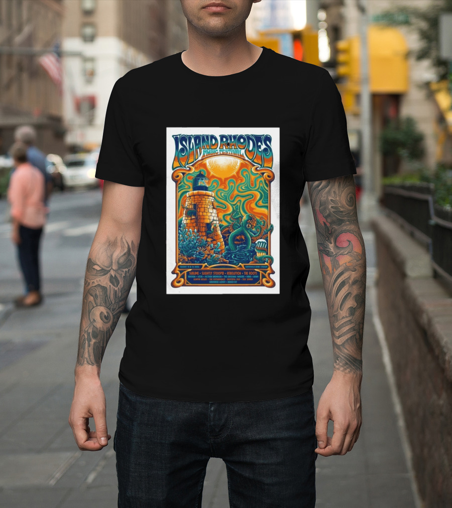 Island Rhodes Music Festival 2026 Lighthouse Octopus Art Pawtucket Rhode Island Sublime Slightly Stoopid August 15 16 T-Shirt
