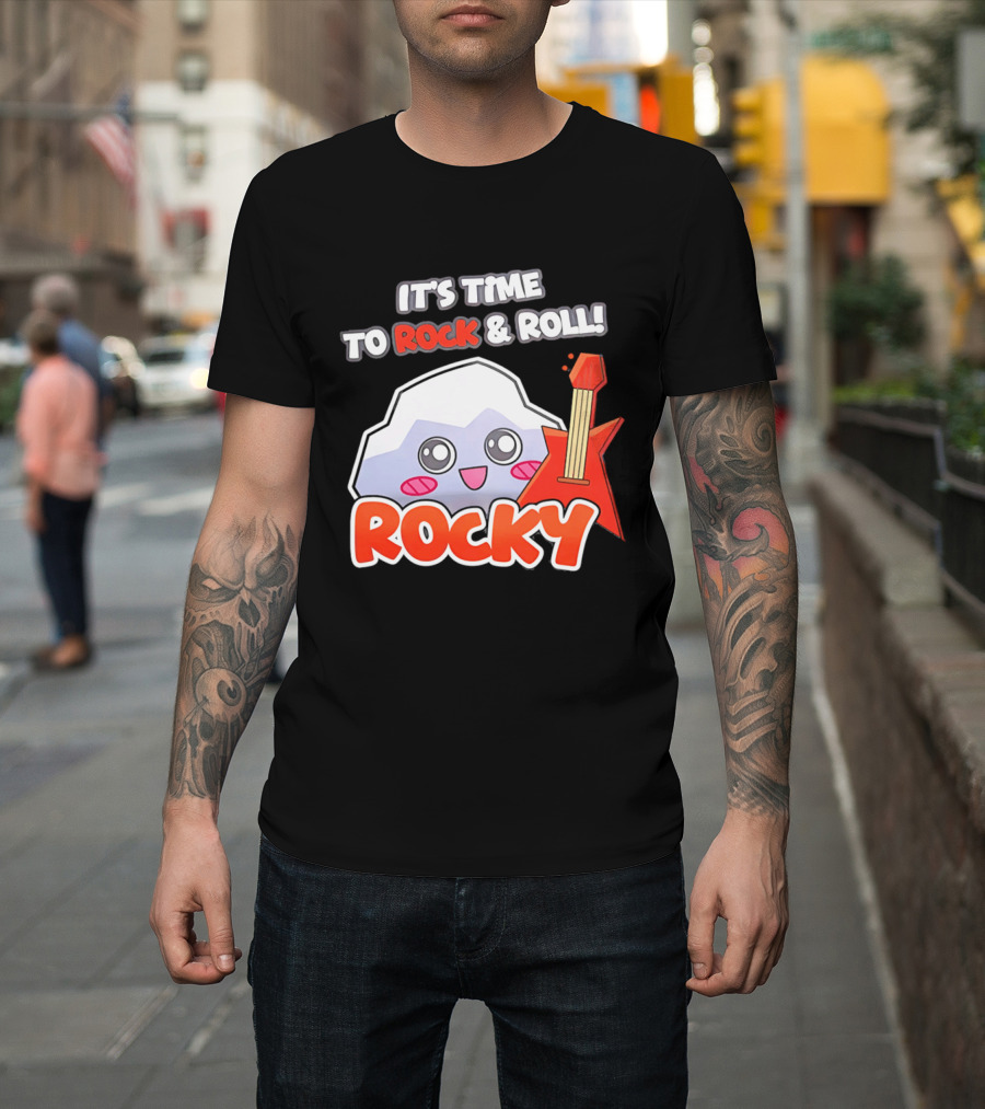 It's Time To Rock And Roll Rocky Rock With Guitar Cute Cartoon T-Shirt