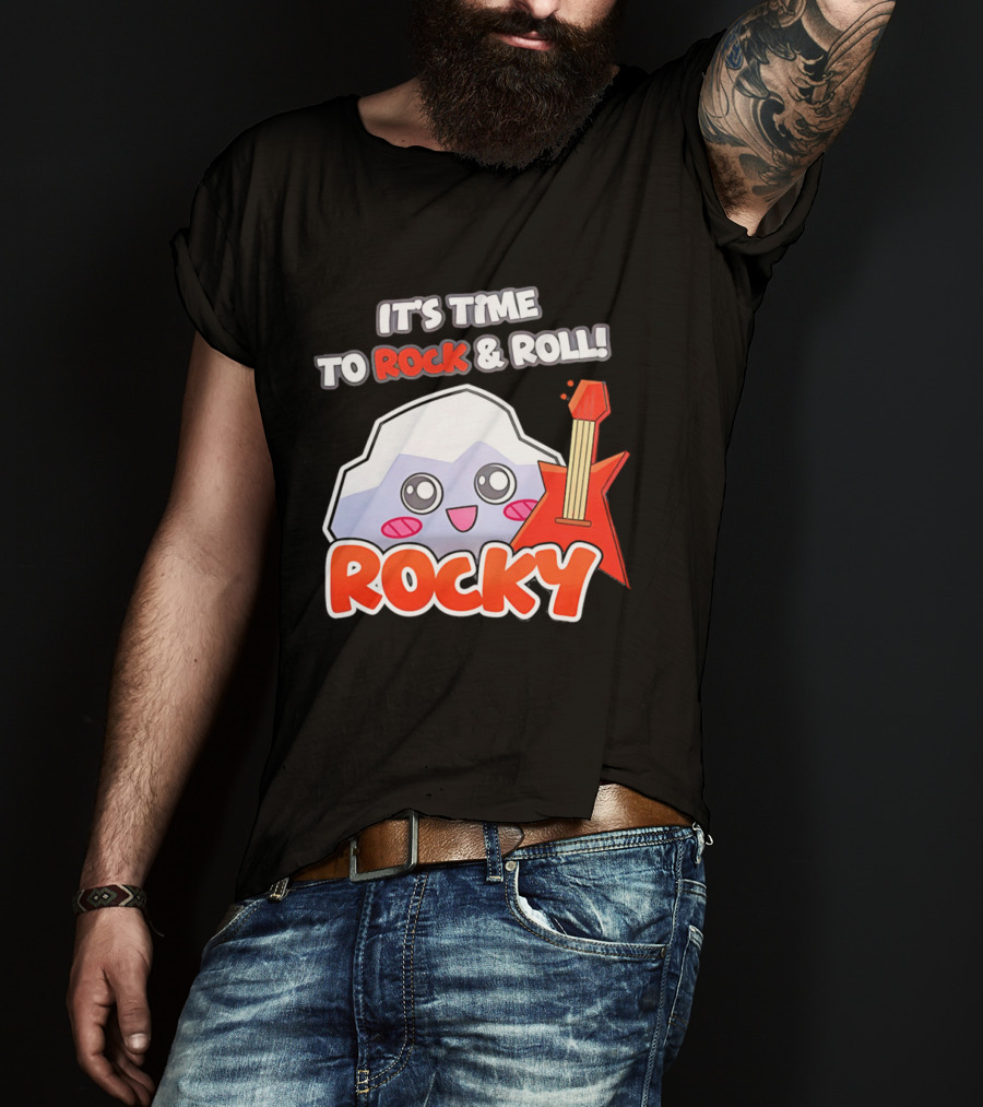 It's Time To Rock And Roll Rocky Rock With Guitar Cute Cartoon T-Shirt