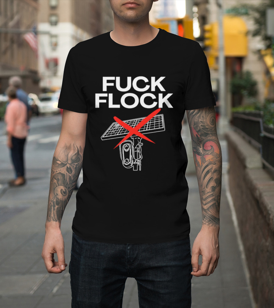 Fuck Flock Surveillance Camera Solar Panel Red X T-Shirt