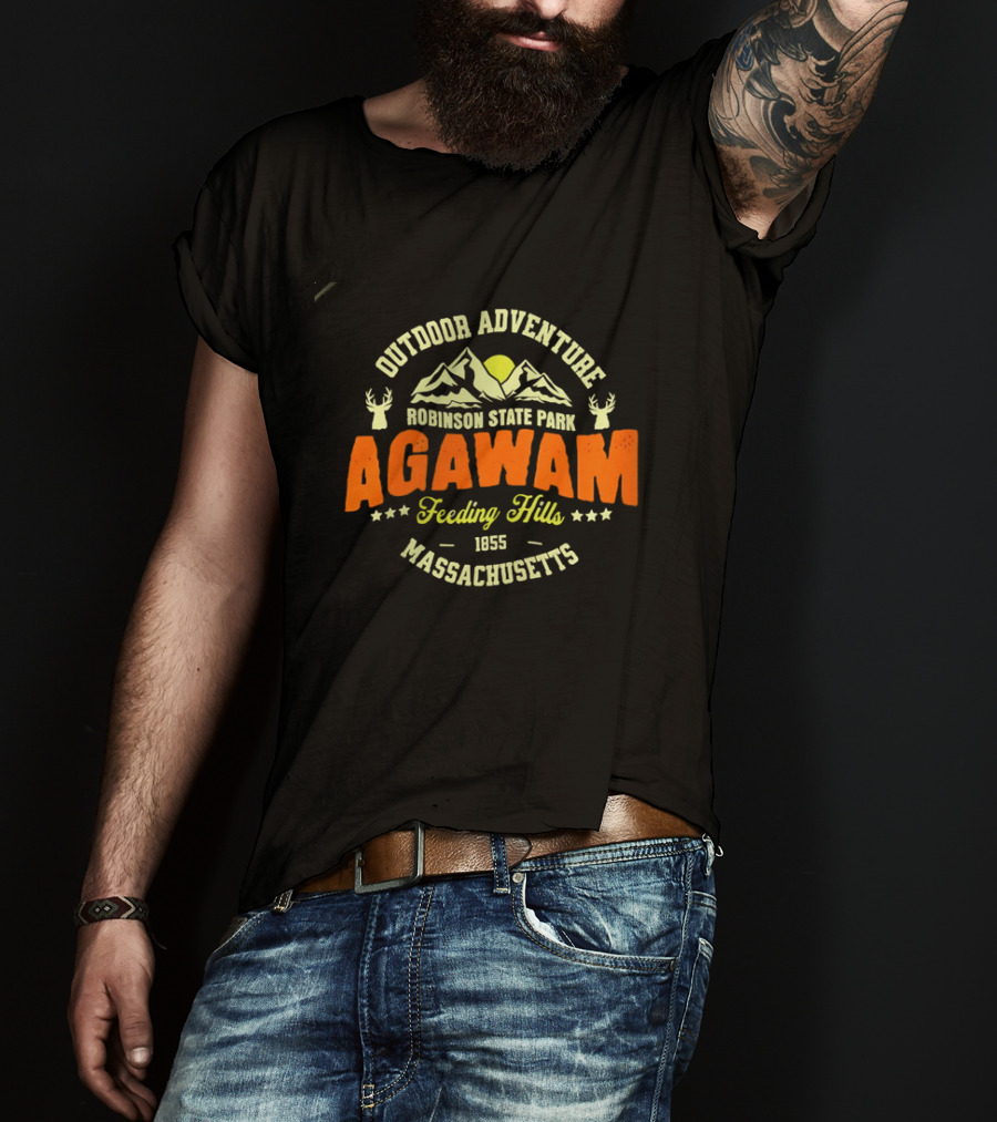 Outdoor Adventure Robinson State Park Agawam Feeding Hills 1855 Massachusetts Mountain Sun Deer T-Shirt