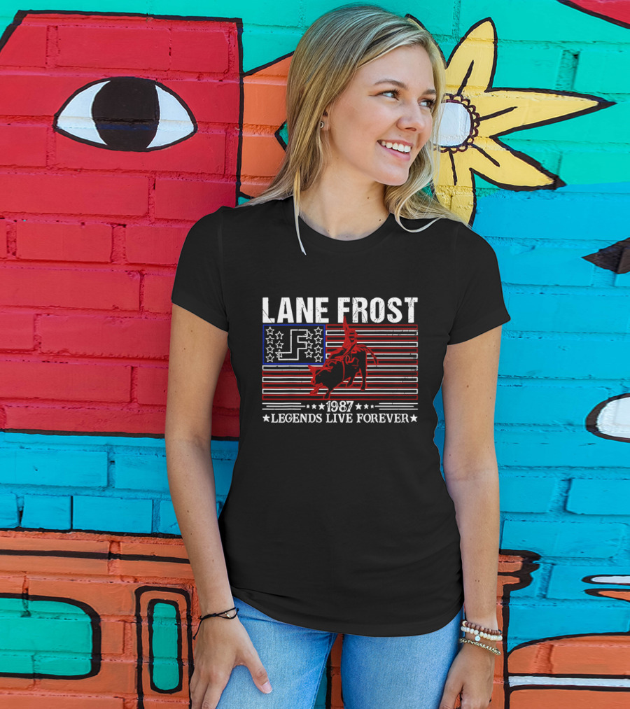 Lane Frost 1987 Legends Live Forever Rodeo US Flag T-Shirt