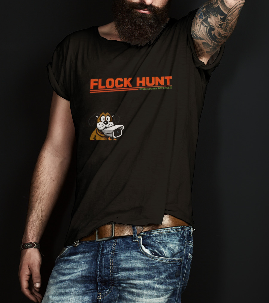 Flock Hunt Pixelated Canine Dingleberry Defense Security Camera T-Shirt