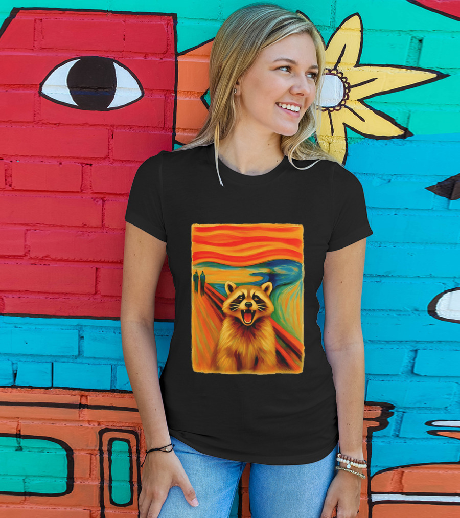 Raccoon The Scream Edvard Munch Painting Mashup T-Shirt