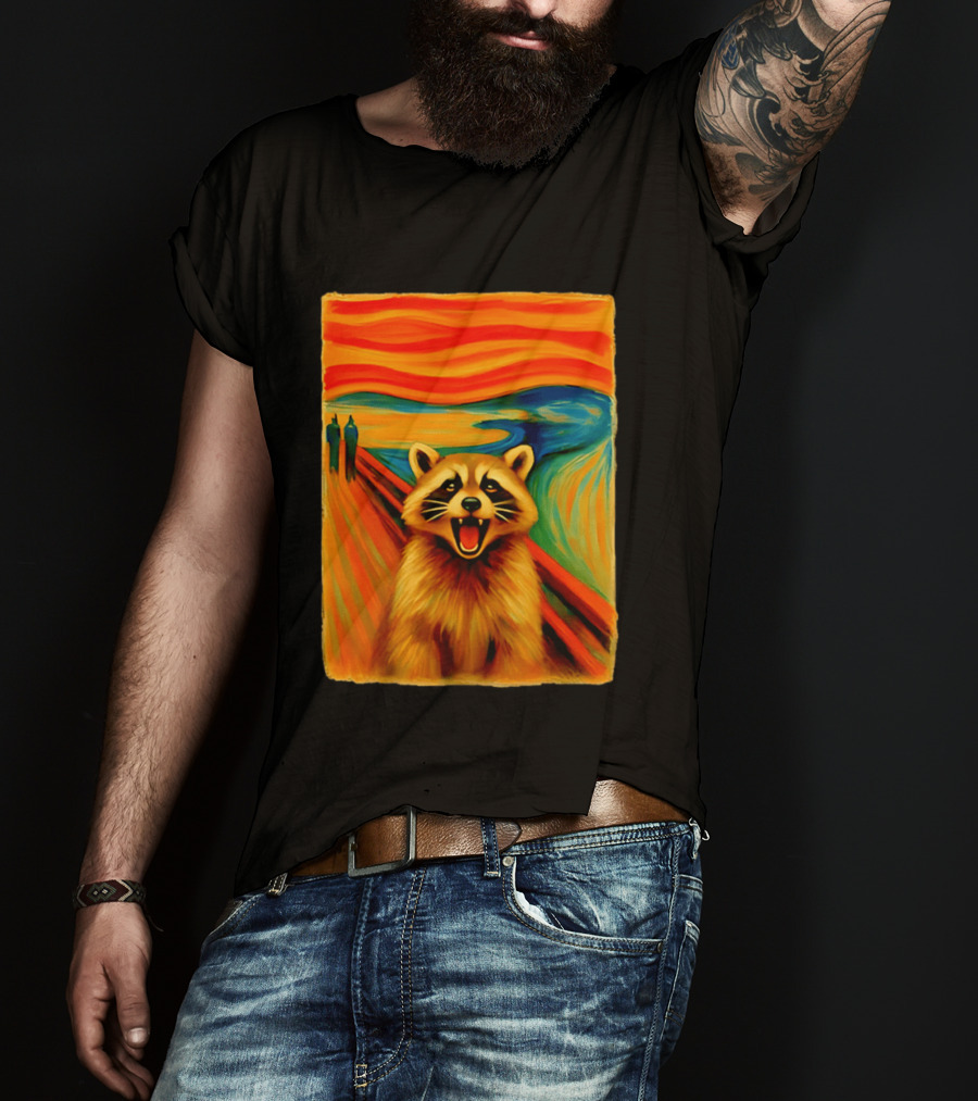 Raccoon The Scream Edvard Munch Painting Mashup T-Shirt