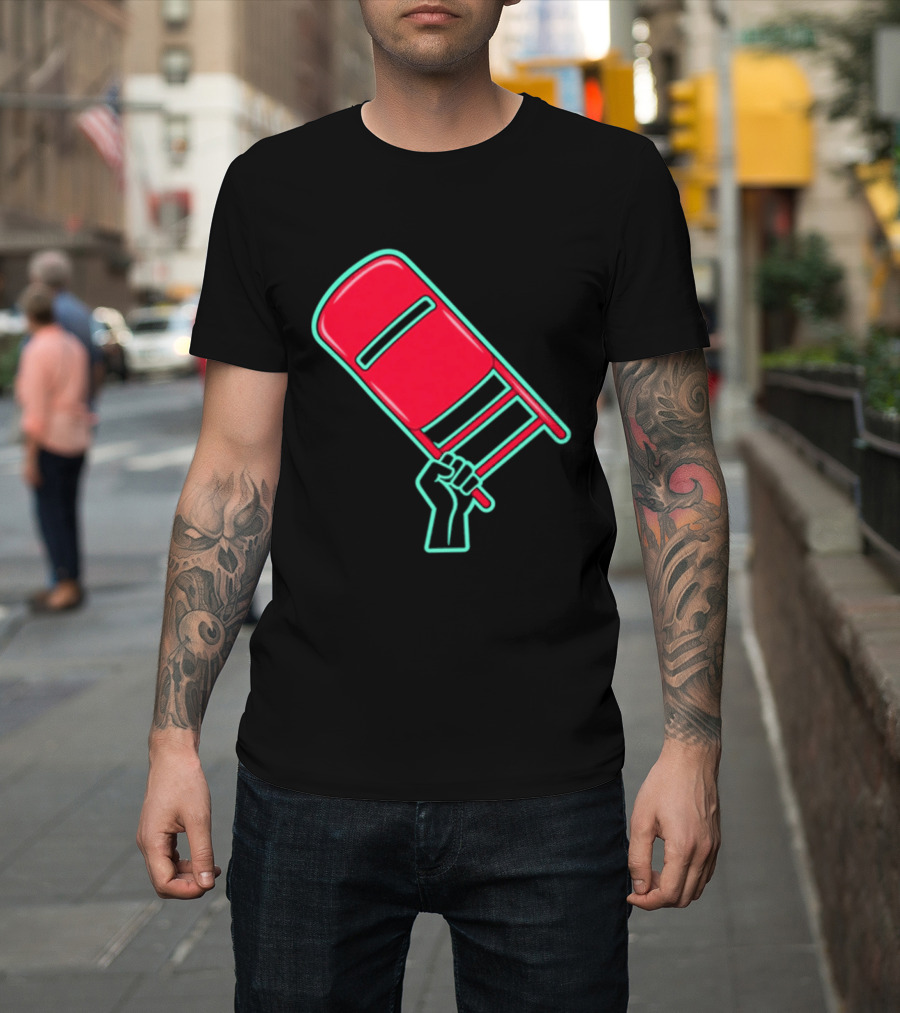Rebellious Raised Fist Holding Red Chair Protest T-Shirt