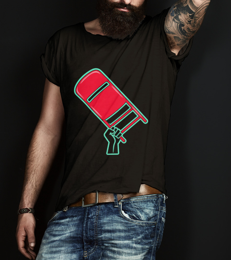 Rebellious Raised Fist Holding Red Chair Protest T-Shirt