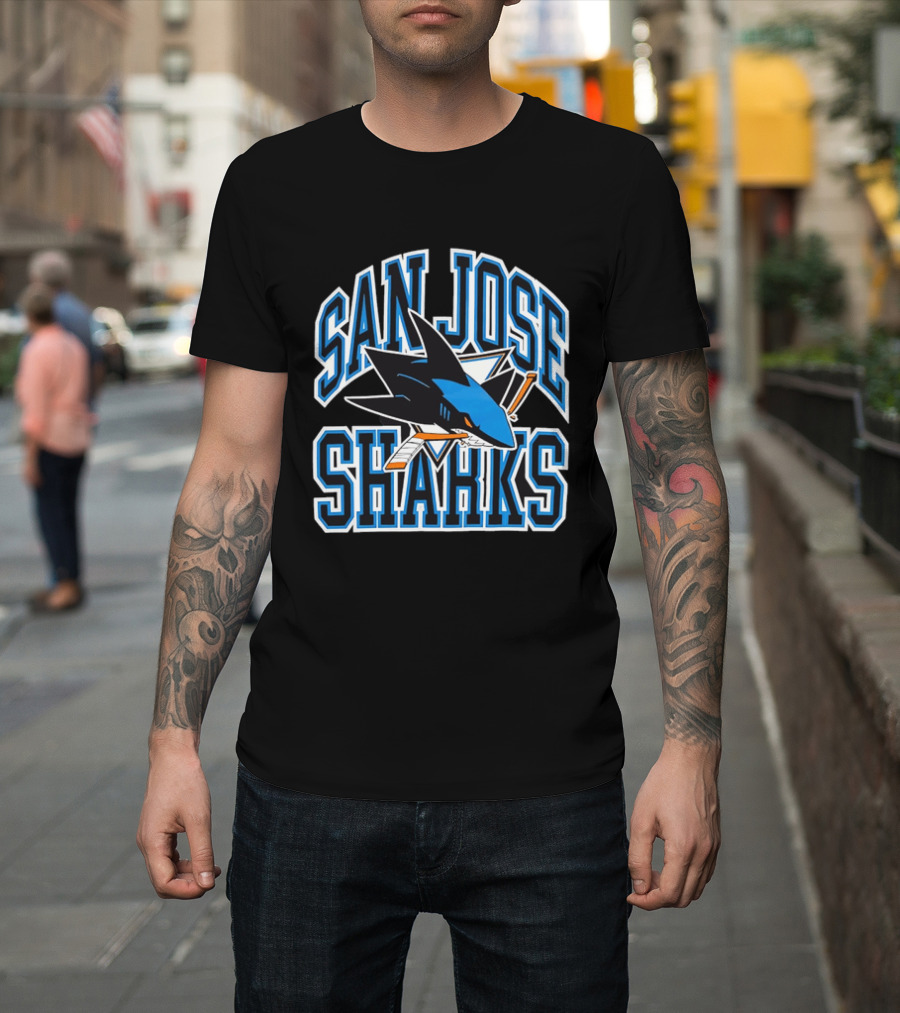 San Jose Sharks Biting Broken Hockey Stick Triangle NHL T-Shirt