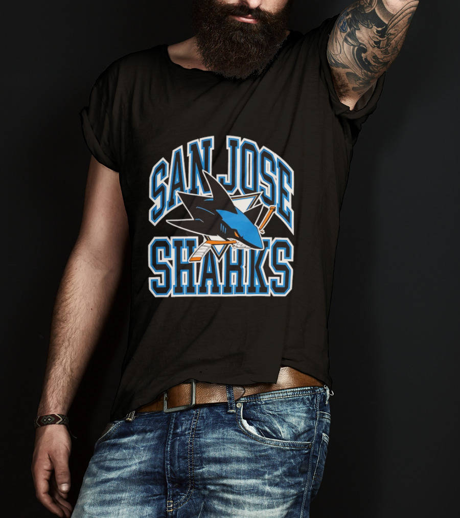 San Jose Sharks Biting Broken Hockey Stick Triangle NHL T-Shirt