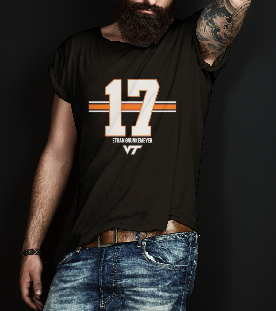 Virginia Tech Hokies Ethan Grunkemeyer 17 Horizontal Stripes T-Shirt