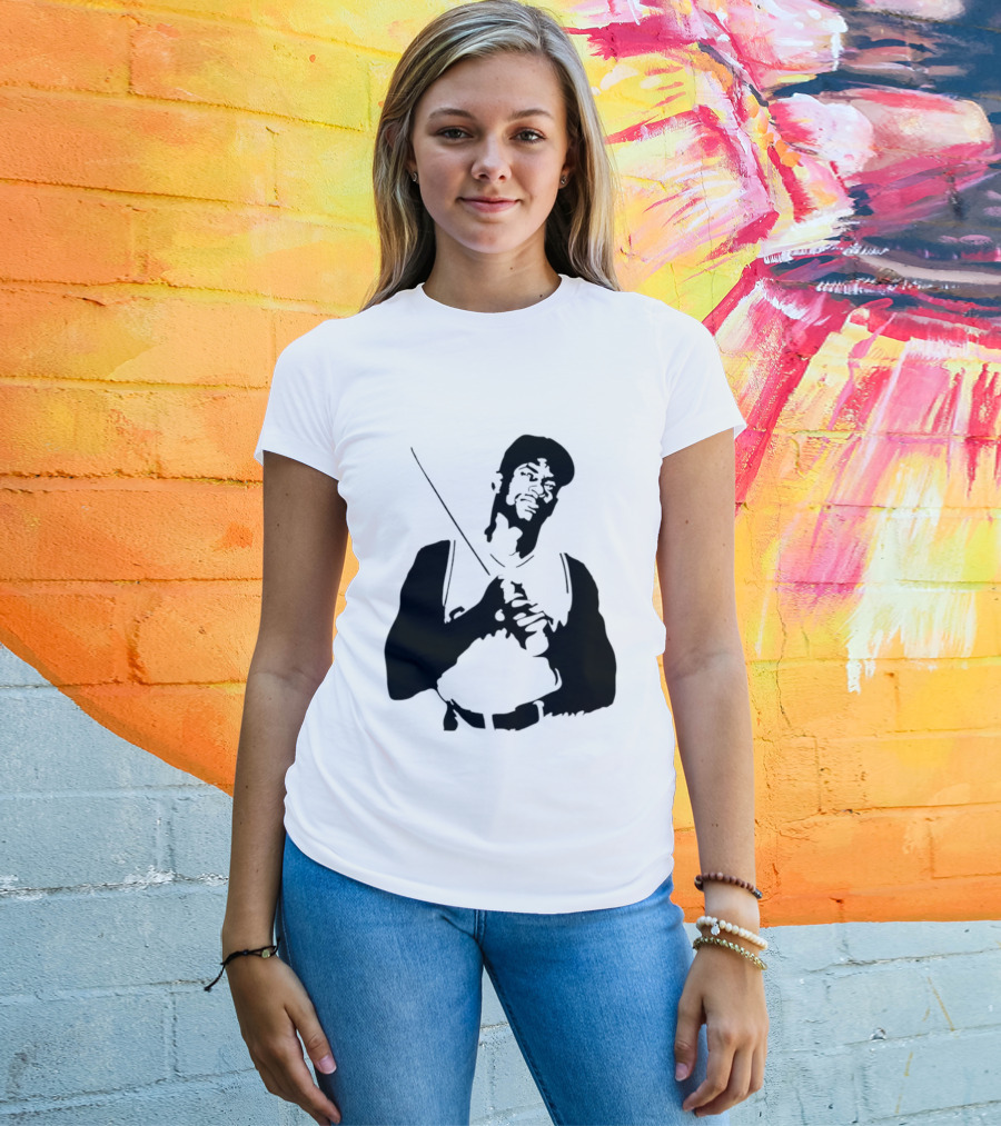 Black And White Stencil Baseball Batter Holding Bat T-Shirt