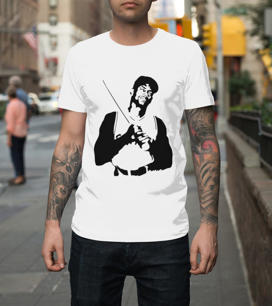 Black And White Stencil Baseball Batter Holding Bat T-Shirt