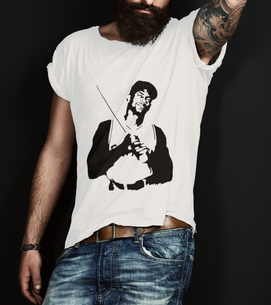 Black And White Stencil Baseball Batter Holding Bat T-Shirt