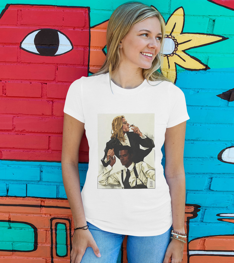 Blonde Tuxedo Smoking Dark Hair Suspenders Duo T-Shirt