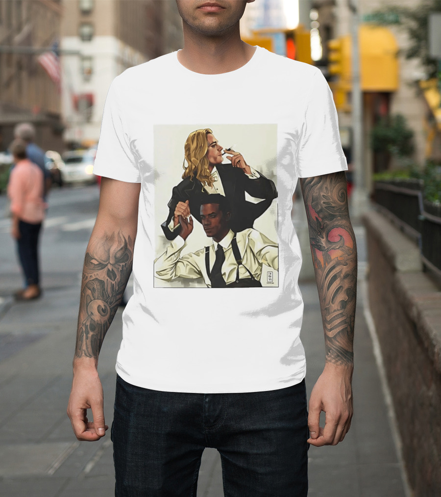 Blonde Tuxedo Smoking Dark Hair Suspenders Duo T-Shirt