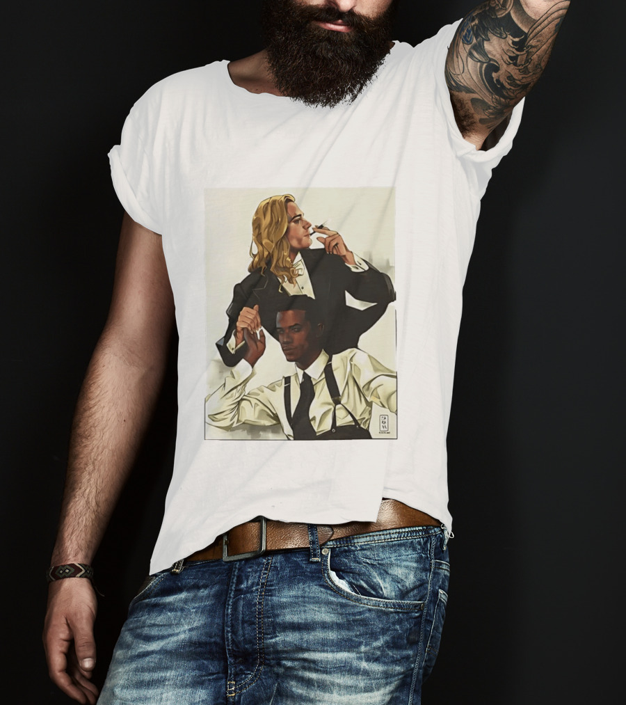Blonde Tuxedo Smoking Dark Hair Suspenders Duo T-Shirt