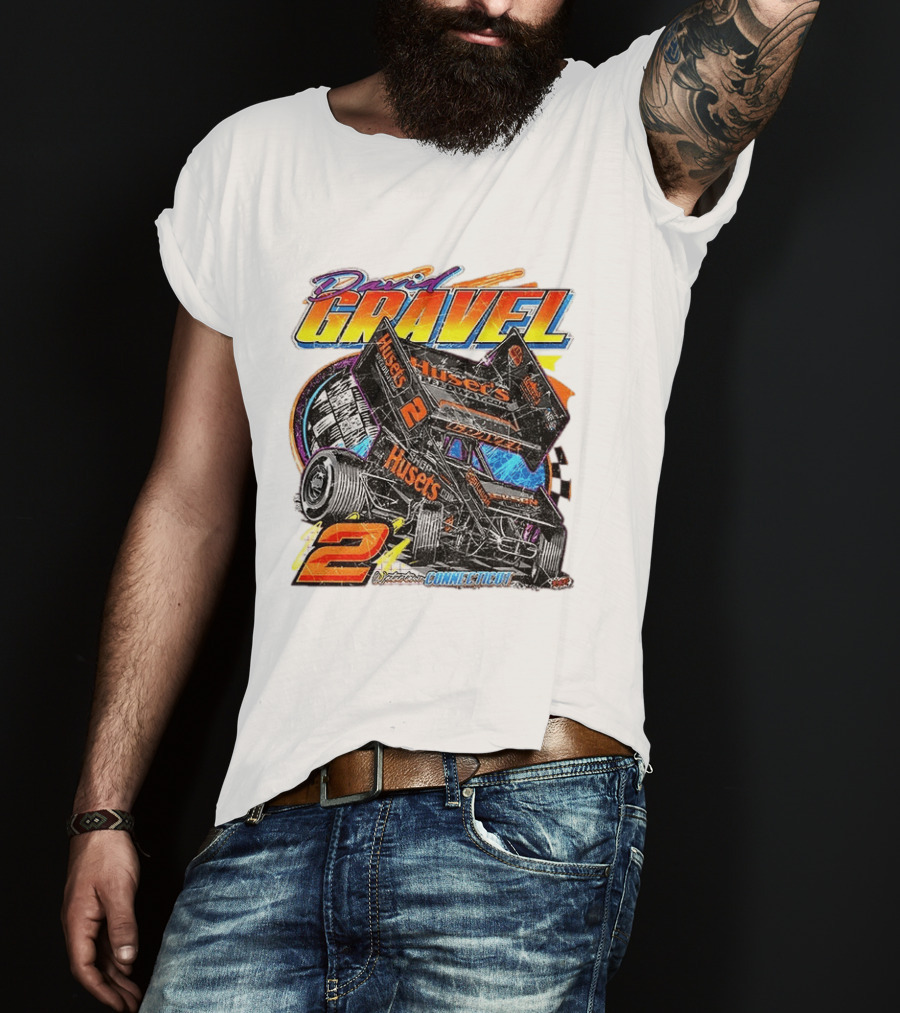 David Gravel Sprint Car Huset's Speedway Racing Connecticut 2 Orange And Blue T-Shirt