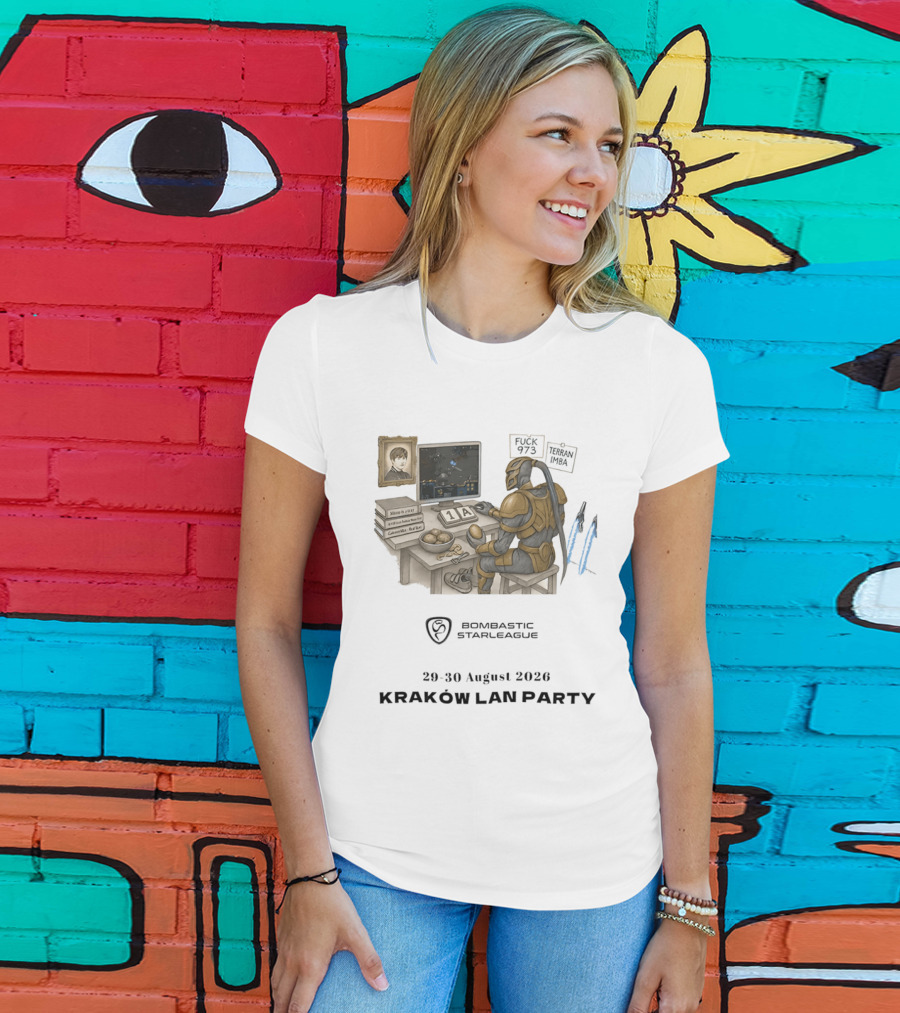Bombastic StarLeague LAN Party Kraków August 2026 Terran Imba Micro Trap Nexus Gatewayman T-Shirt