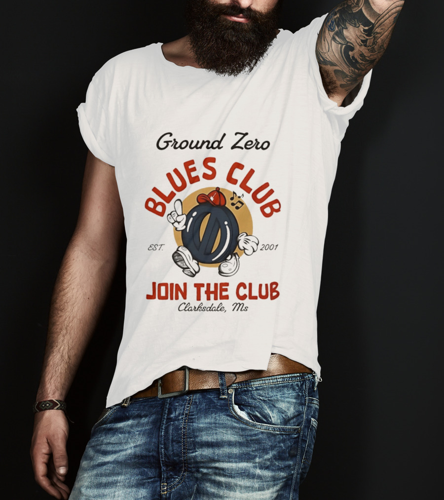Ground Zero Blues Club Join The Club Clarksdale MS Est 2001 Walking Music Notes T-Shirt