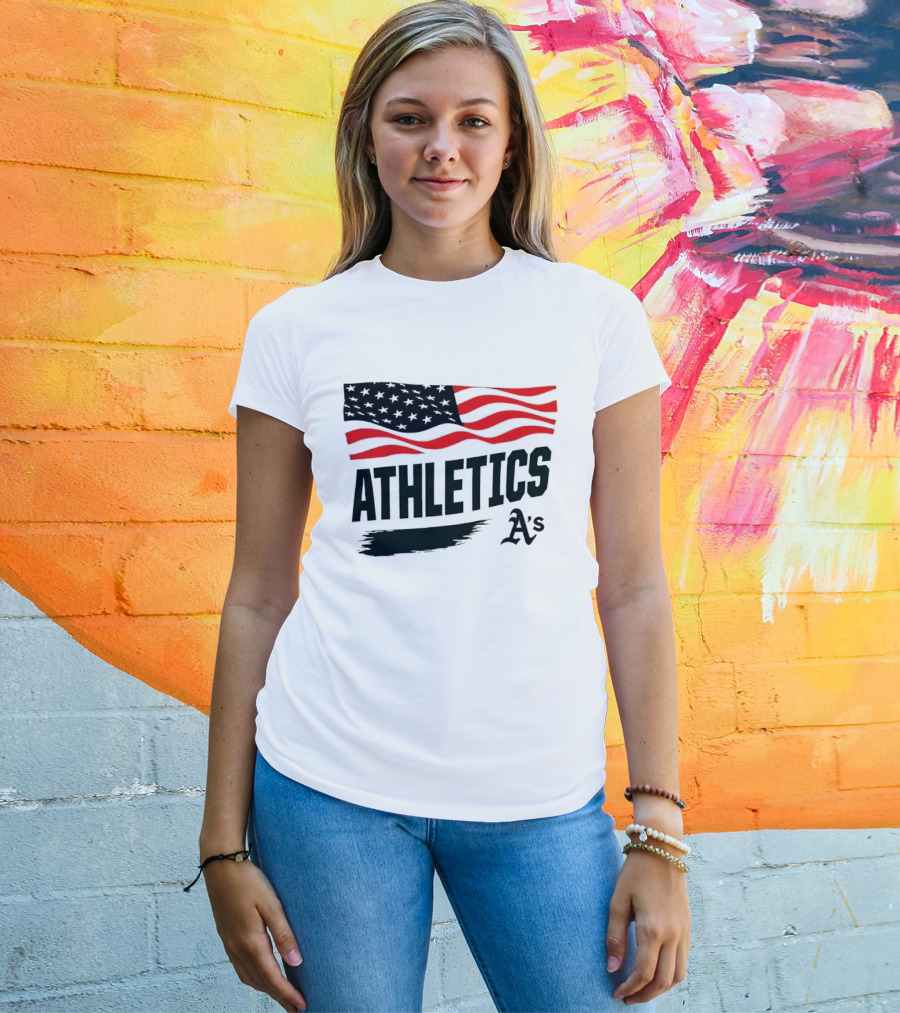 Athletics As American Flag Paint Brushstroke MLB Oakland T-Shirt
