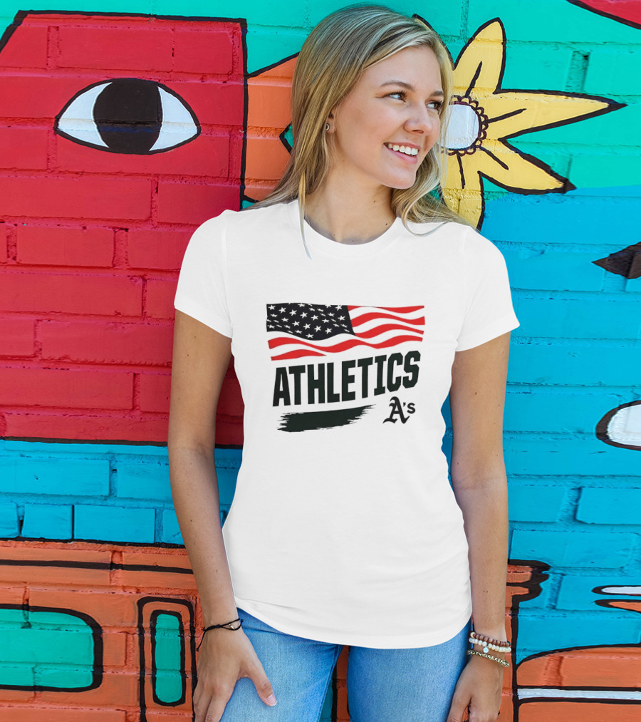 Athletics As American Flag Paint Brushstroke MLB Oakland T-Shirt