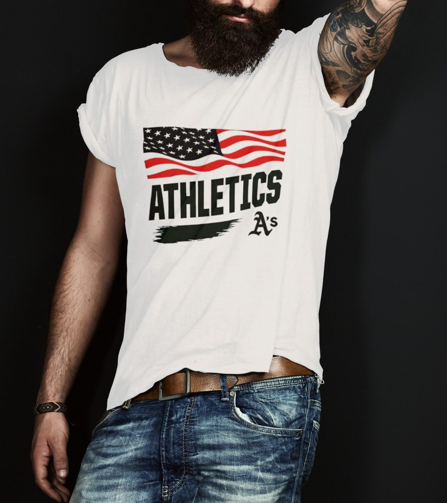 Athletics As American Flag Paint Brushstroke MLB Oakland T-Shirt