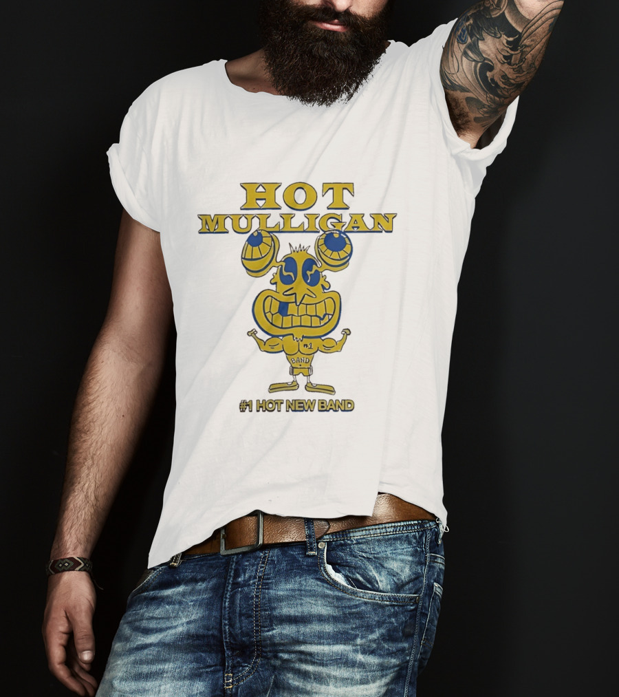 Hot Mulligan New Band Cartoon Flexing Biceps Yellow Version T-Shirt
