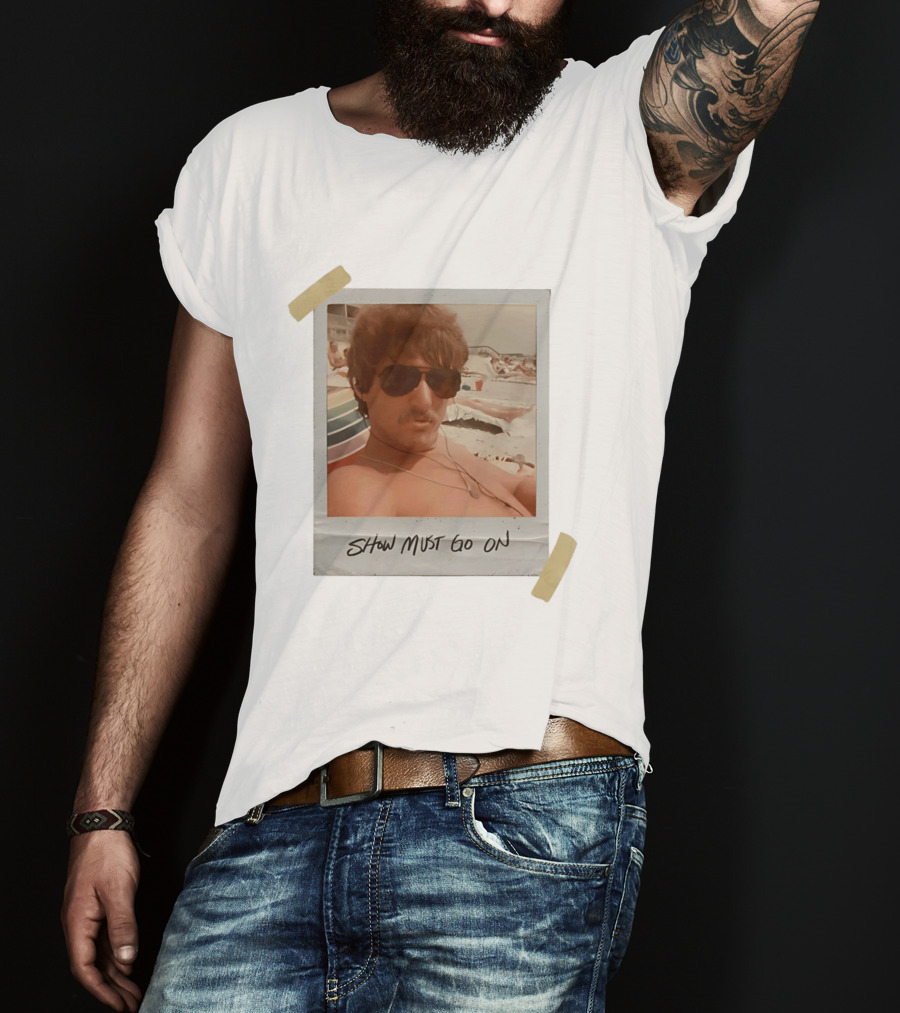 Show Must Go On Man At Beach Retro Style Polaroid T-Shirt