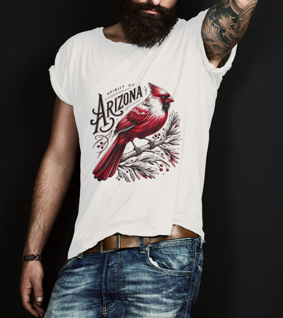 Arizona Red Cardinal Spirit Perched On Branch Berries T-Shirt