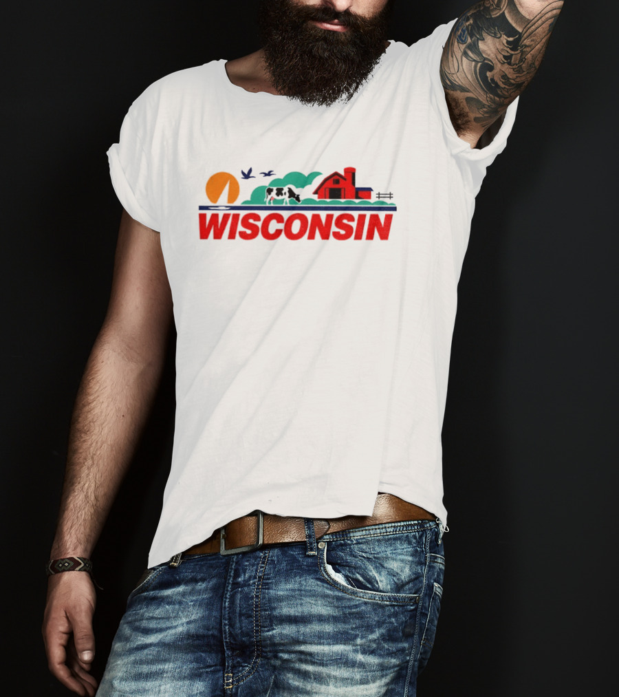 Wisconsin Dairy Cow Barn Sunset Landscape T-Shirt