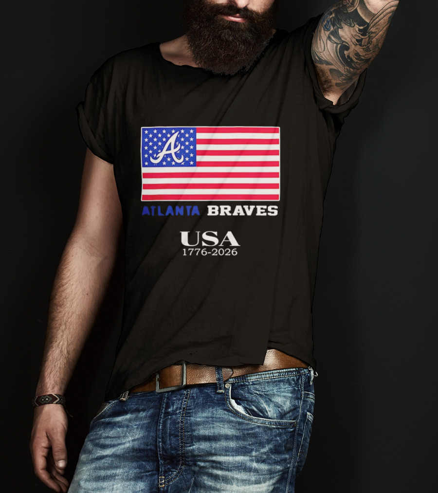 Atlanta Braves USA 1776 2026 American Flag Script A T-Shirt