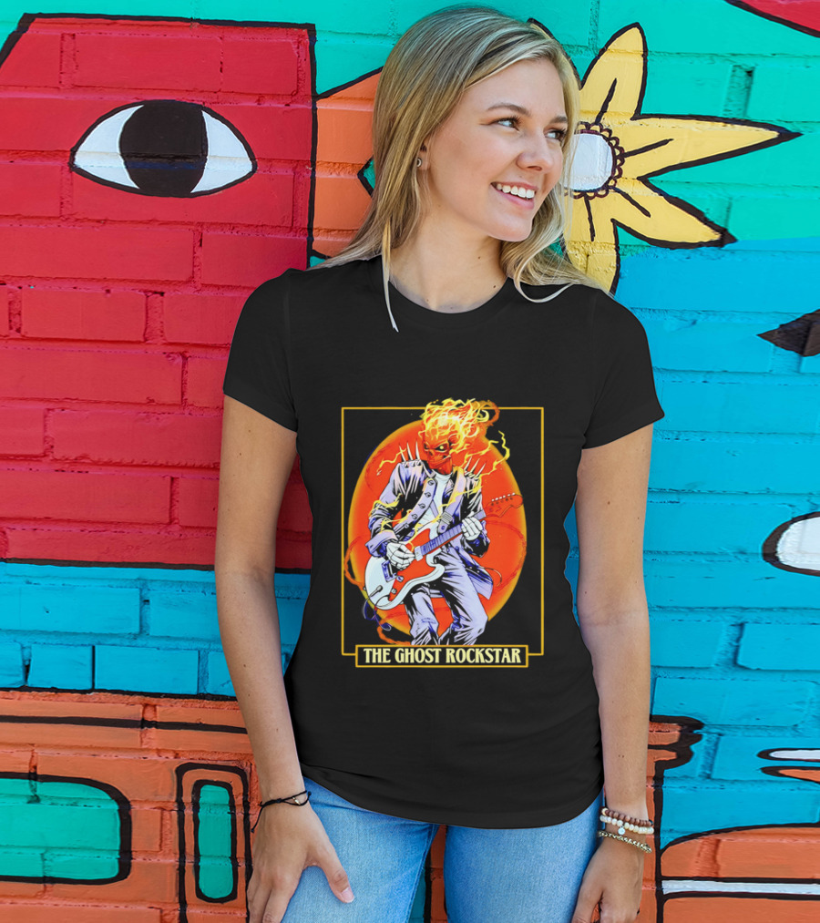 Ghost Rider The Ghost Rockstar Flaming Guitar Hero Fiery Skull T-Shirt