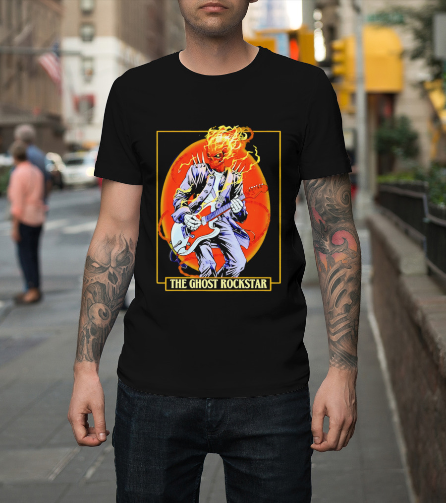 Ghost Rider The Ghost Rockstar Flaming Guitar Hero Fiery Skull T-Shirt