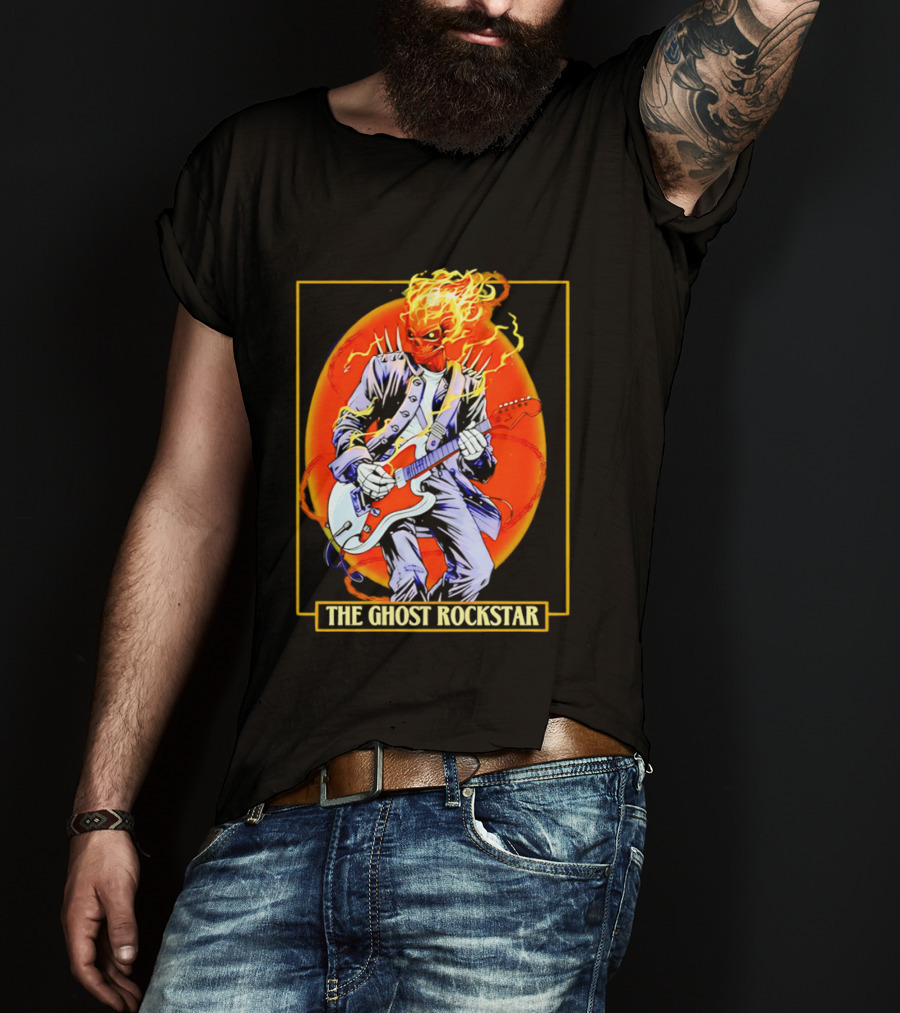 Ghost Rider The Ghost Rockstar Flaming Guitar Hero Fiery Skull T-Shirt