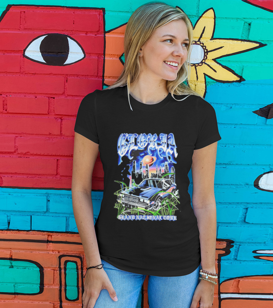 Gloria Grand National Tour Classic Car City Skyline Planet T-Shirt