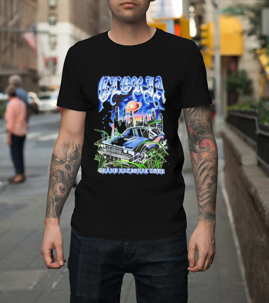 Gloria Grand National Tour Classic Car City Skyline Planet T-Shirt