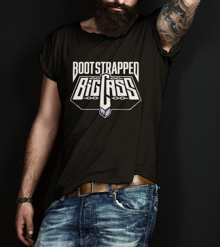 Bootstrapped Big Cass Distressed Chains Shield Frame Block Lettering T-Shirt