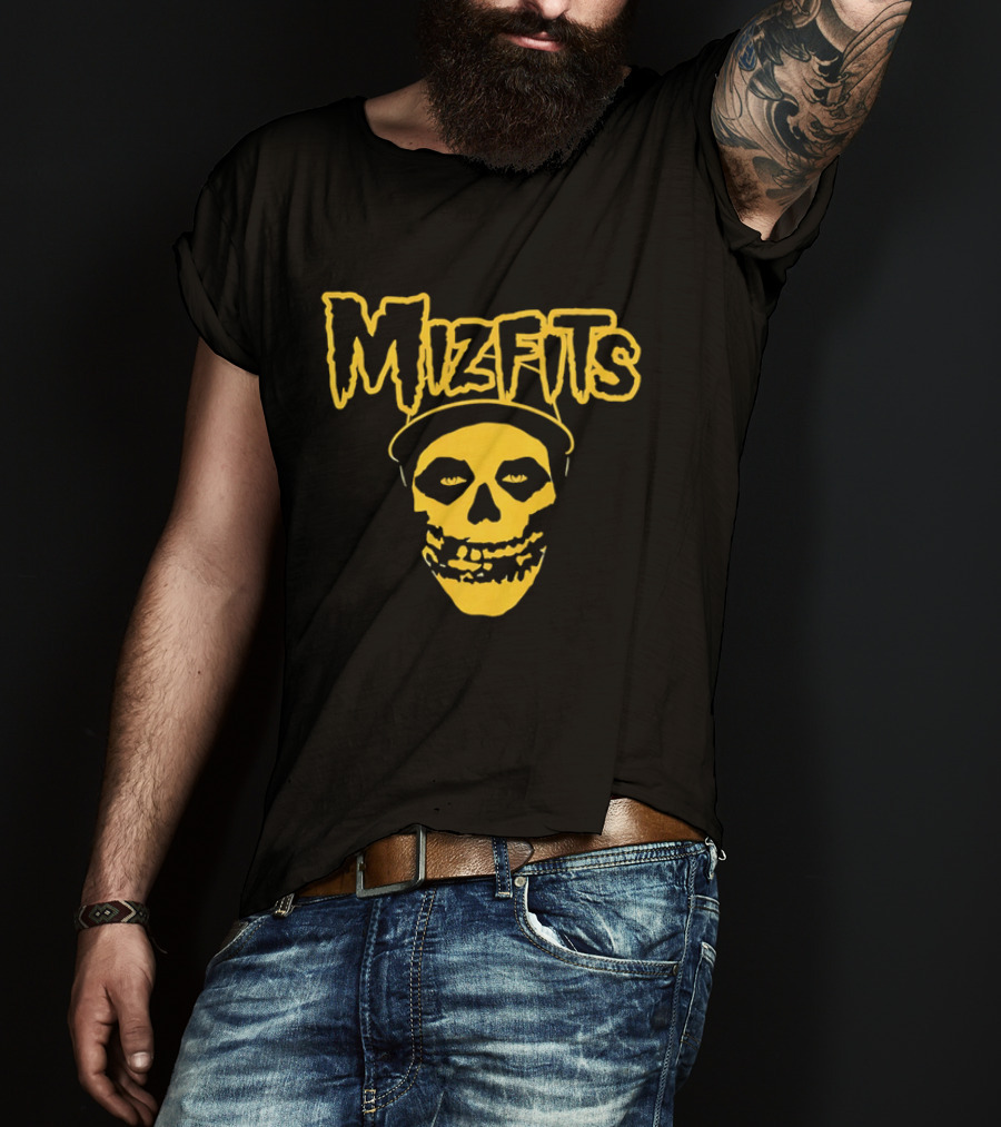Mizfits Yellow Dripping Horror Font Skull In Baseball Cap T-Shirt
