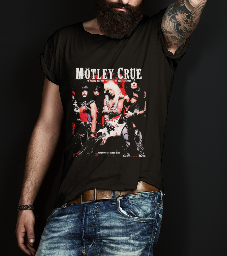 Motley Crue Visual History 1983 2005 Neil Zlozower Nikki Sixx Band Photo White Guitar T-Shirt
